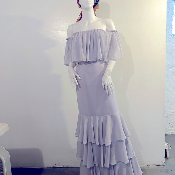 NWOT Lavender Strapless/On/Off Shoulder Maxi Dress Chiffon Full-Length Gown Sz.M - Picture 1 of 12